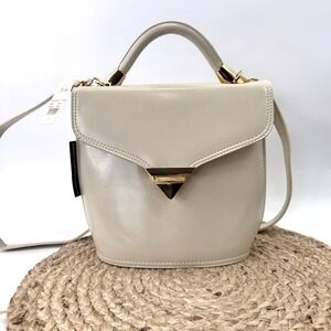 Vintage Sasha Structured Top Handle Bag Minimalist Chic Demure Bone Gold Tone
